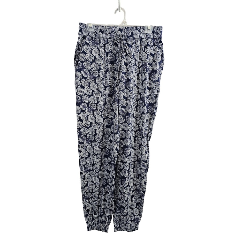 FatFace‎ Navy Blue White Mandala Print Jogger Beach Hippie Pants Womens Sz 12 UK